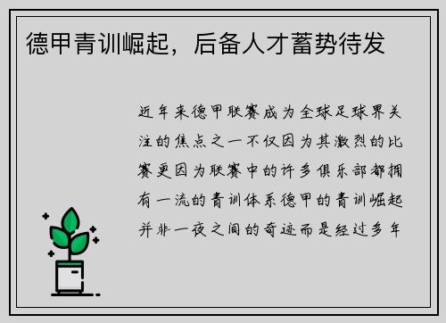 德甲青训崛起，后备人才蓄势待发