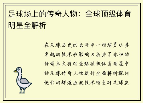 足球场上的传奇人物：全球顶级体育明星全解析